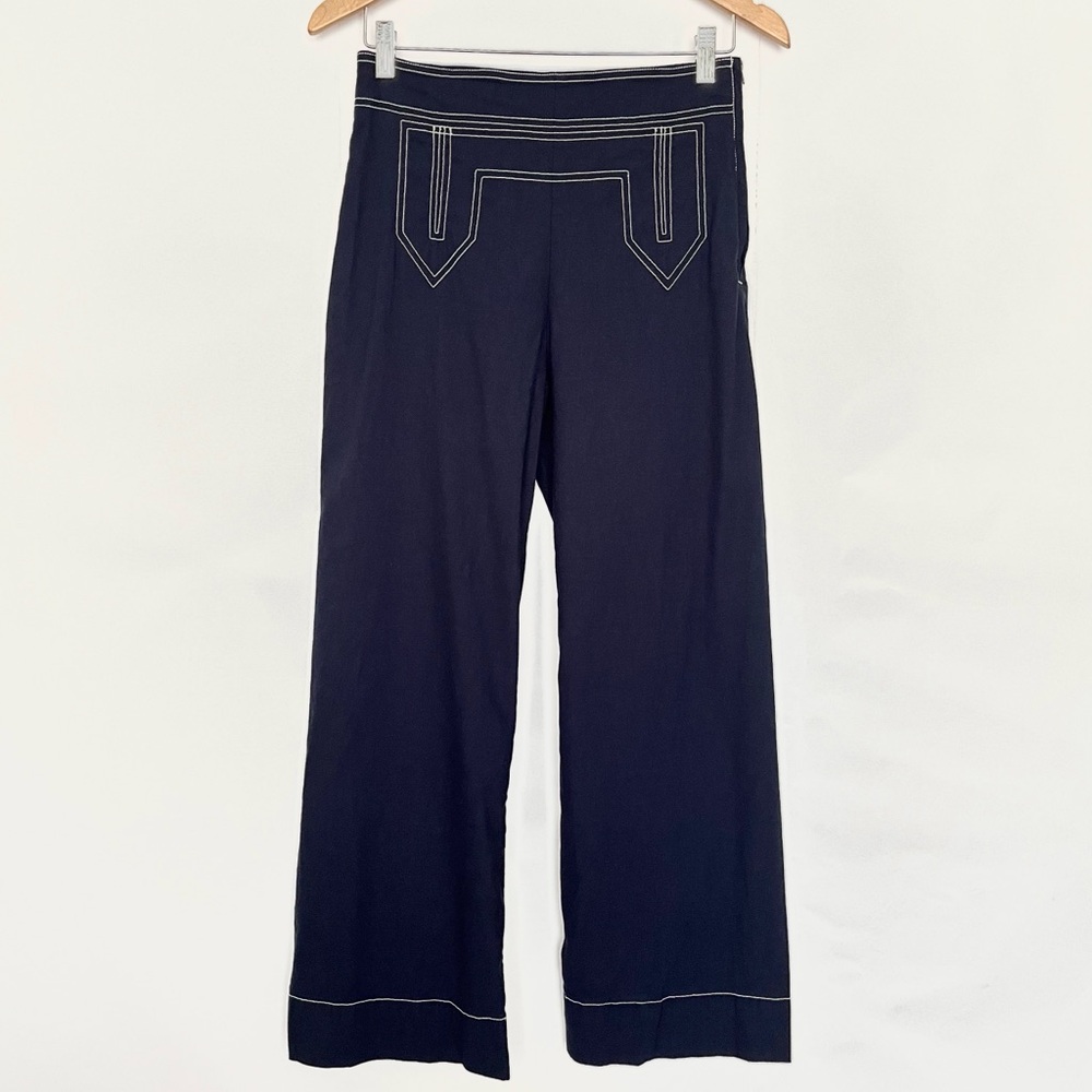 Anthro Maeve The Colette Sailor Crop Wide Leg Pant Linen Nautical Size 27 Blue